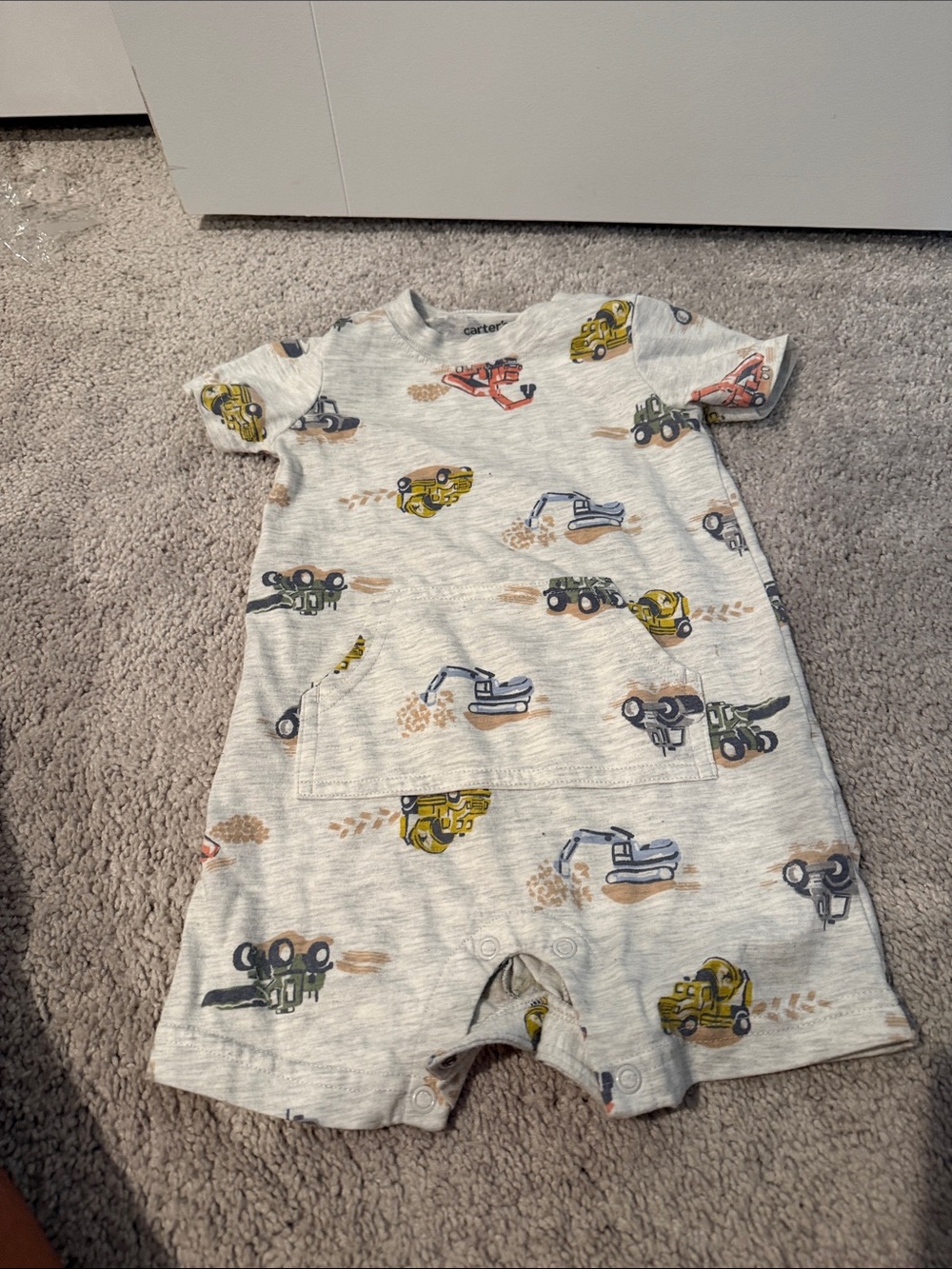 Gray Construction Truck Baby Romper